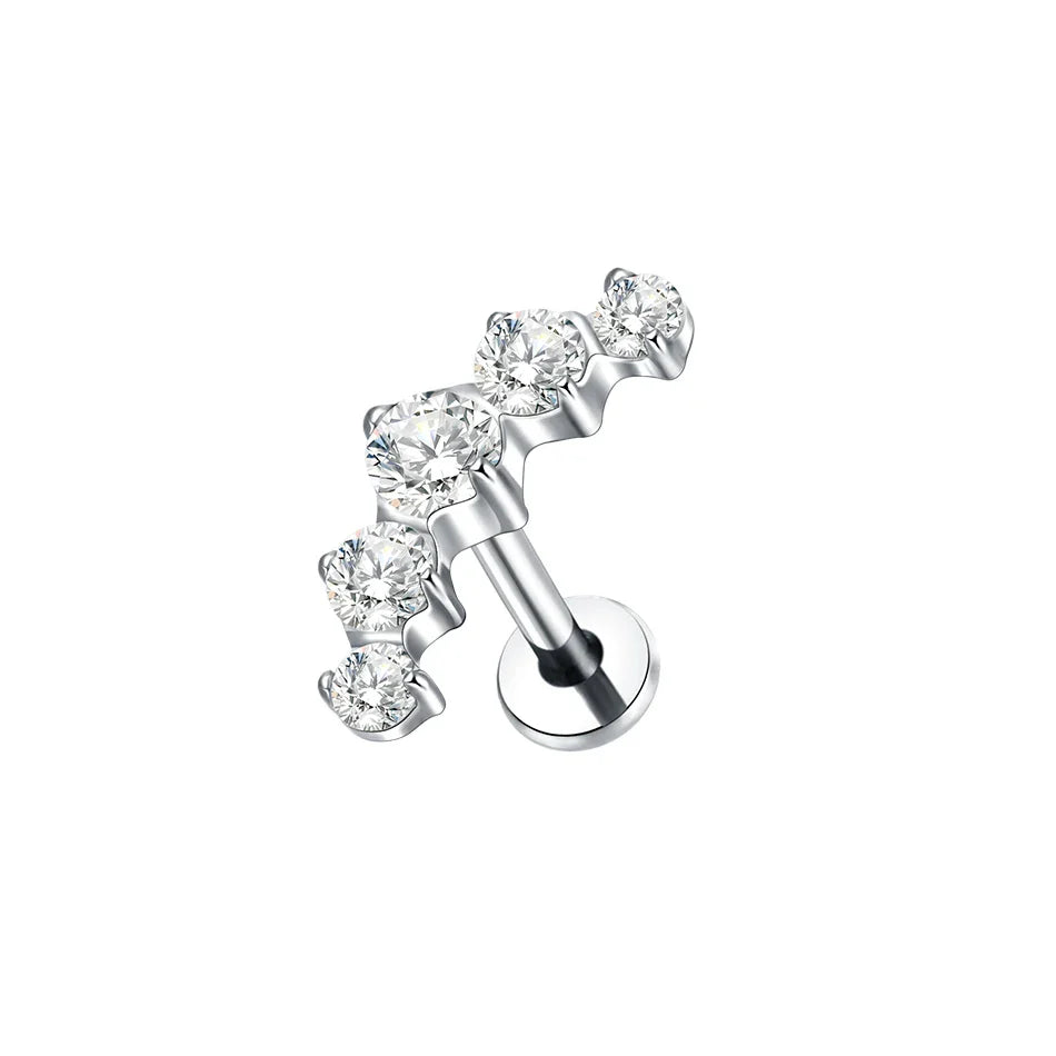 Titanium CZ Tragus & Helix Stud – Internally Threaded Labret Lip Ring Piercing Earring (1PC)