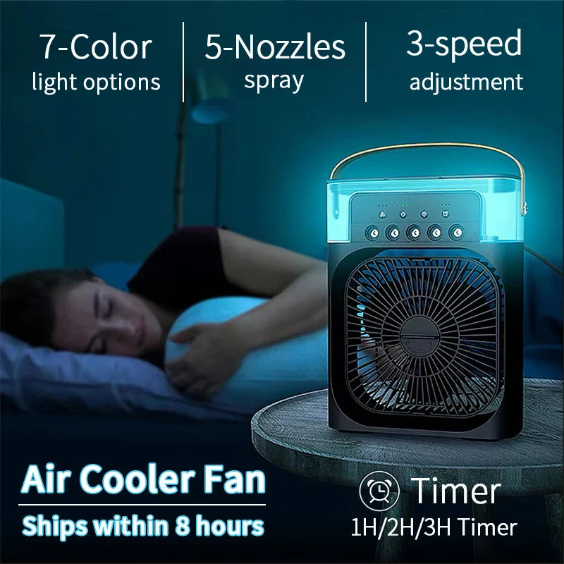 3-in-1 Mini Air Cooler Fan – Portable Household Air Conditioner with LED Night Light, Humidifier, and Adjustable Air for Home & Office