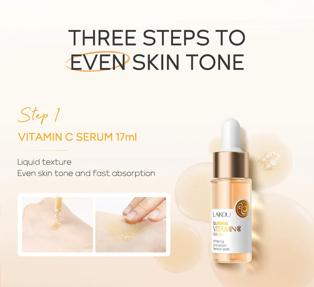 3pcs LAIKOU Vitamin C 24K Golden Sakura Skincare Set – Moisturizing Face Cream, Serum & Eye Cream