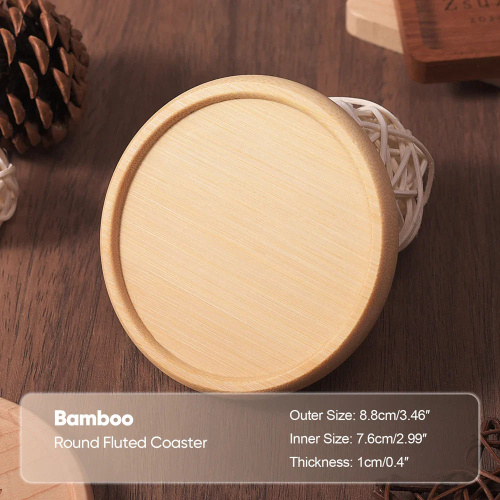 Solid Walnut & Beech Wood Coaster — Durable Heat-Resistant Round & Square Cup Mat, 8.8cm Tea & Coffee Placemat