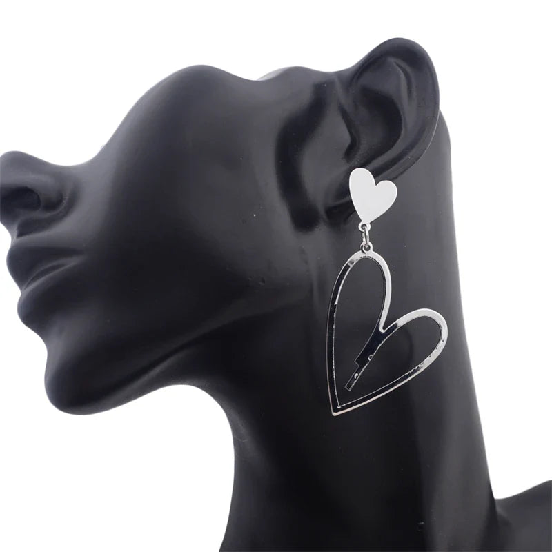 2024 Trendy Heart Dangle Earrings — Double-Layer Love Pendants for Women, Bohemian Hanging Ear Jewelry