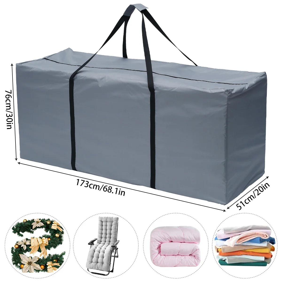 Outdoor Garden Furniture Cushion Storage Bag — Waterproof Zipped Trunk Case, Heavy-Duty 210D Rip-Proof Oxford Fabric