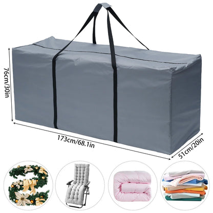 Outdoor Garden Furniture Cushion Storage Bag — Waterproof Zipped Trunk Case, Heavy-Duty 210D Rip-Proof Oxford Fabric