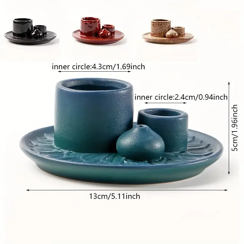 Morandi Ceramic Candle Holder & 4 in 1 Incense Burner – Palo Santo, Sage, Stick & Cone Holder