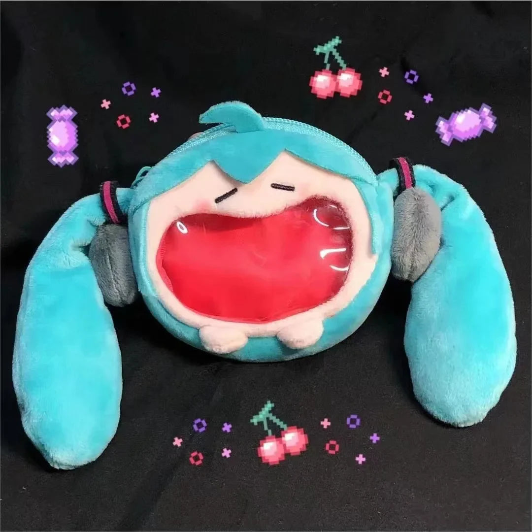 Japanese Anime Hatsune Miku Coin Purse – Creative Big Mouth Cartoon Soft Doll Mini Itabag Messenger & Earphone Bag Gift for Students