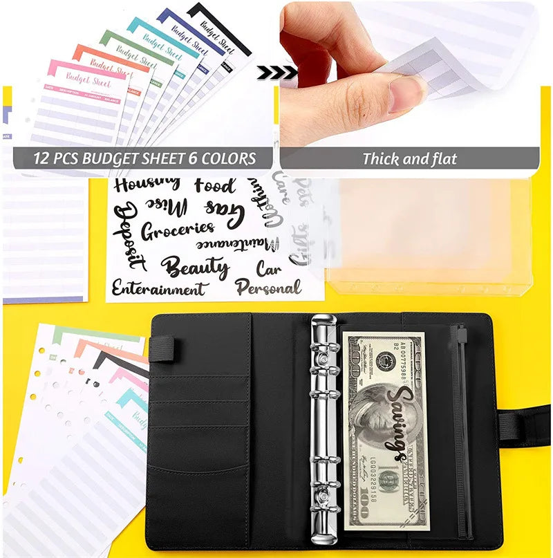 2024 A6 PU Leather Budget Binder Set – Cash Envelopes System with Binder Pockets for Money, Budget Saving & Bill Organizer