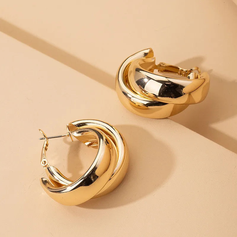 Gold Chunky Hoop Earrings for Women – Stainless Steel Double Ring Statement Jewelry