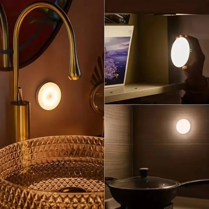 Mini LED Touch Night Light – USB Rechargeable, Portable Round Lamp with Magnetic Base & Dimming for Bedroom & Kitchen