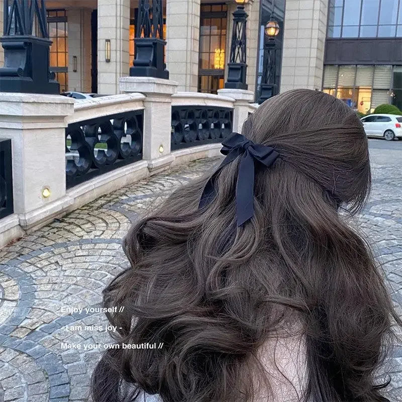 Fashion Cute Fabric Hair Bow Hairpin – Black & White Ribbon Hair Clips, Headwear for Women, Hair Jewelry Accessories