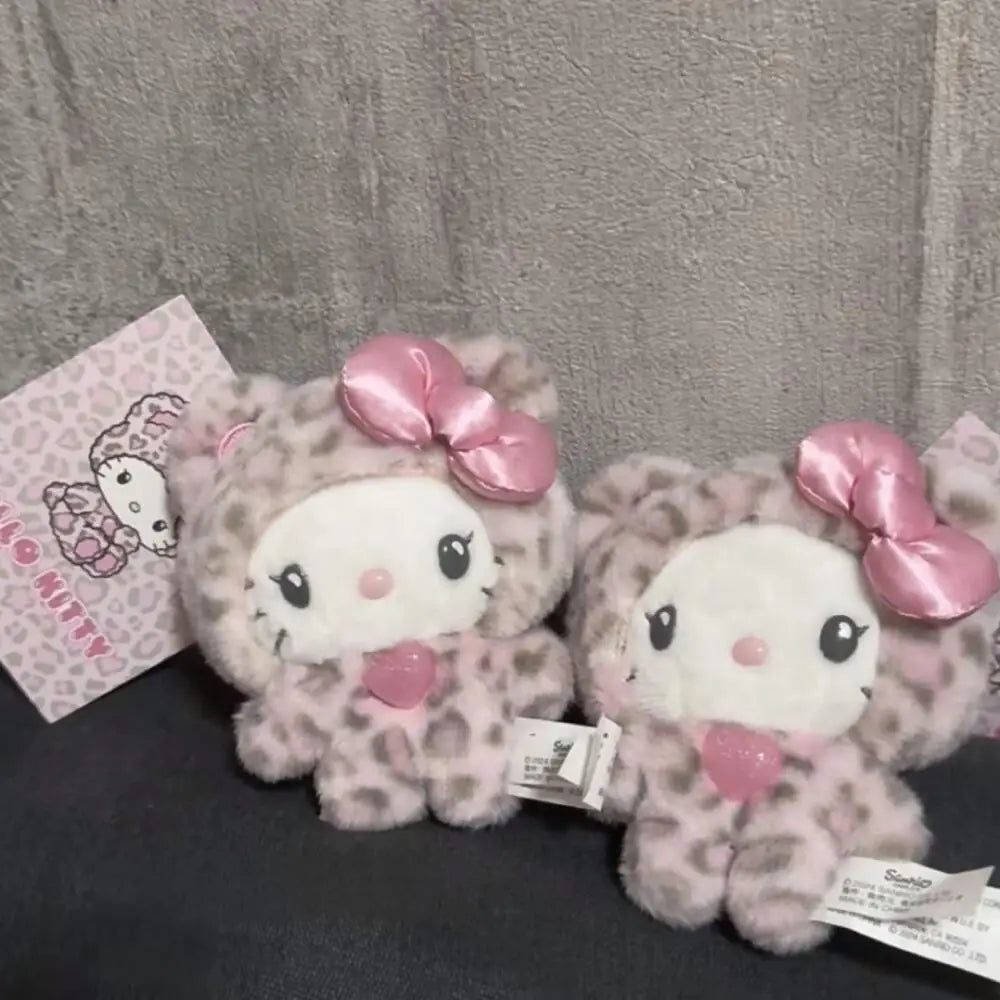 Sanrio Leopard Print Bear Hello Kitty Keychain – Plush Doll Pendant, Cartoon Kitty Cat Bag Decoration, Perfect Gift