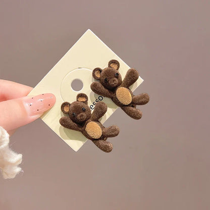 Cute Cartoon Bear & Rabbit Hair Clips - Adorable Animal-Shaped Side Duckbill Clips for Girls