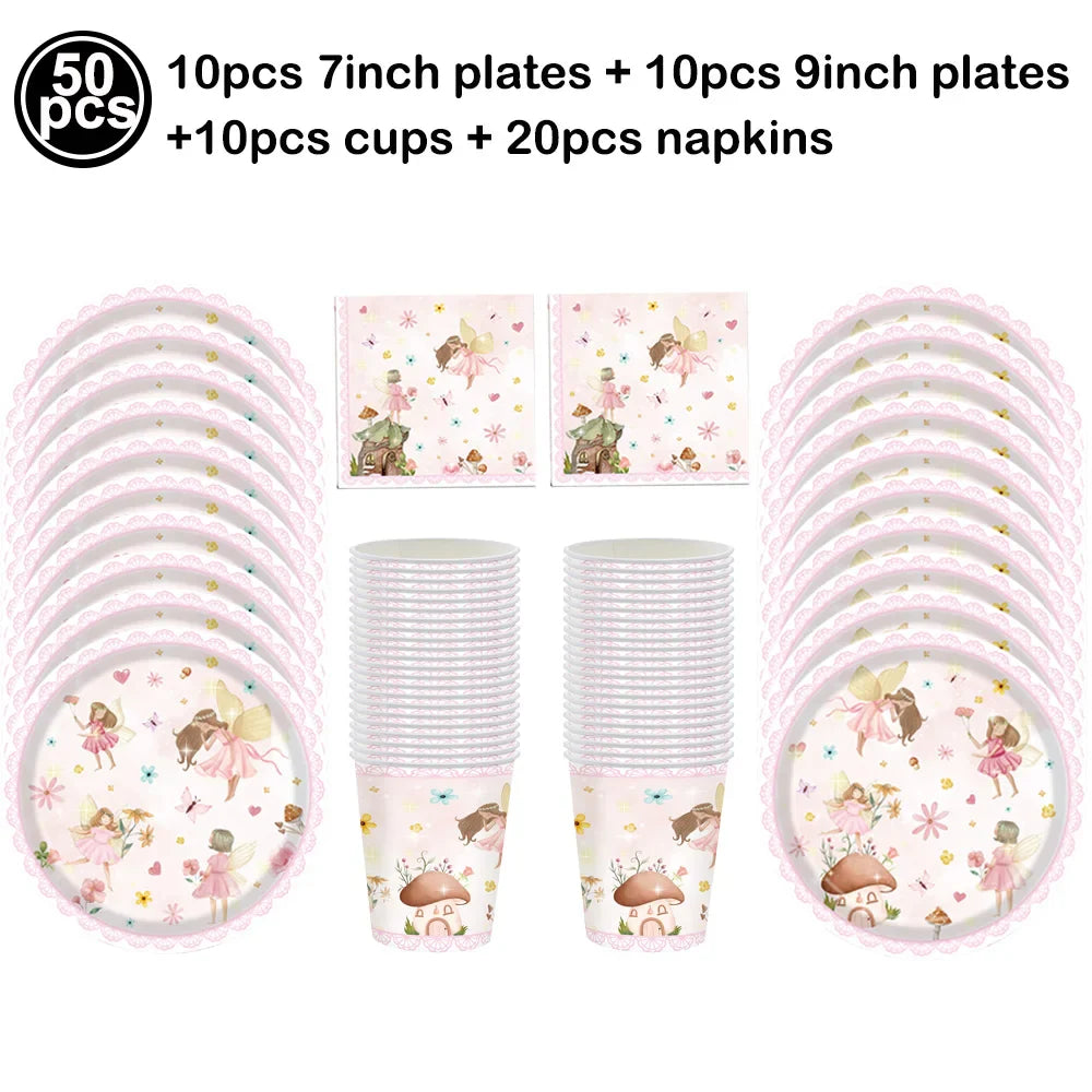 Pink Butterfly Fairy Party Tableware Set – Disposable Plates, Cups & Napkins for Birthday, Wedding & Baby Shower Decor
