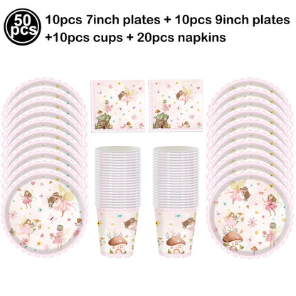 Pink Butterfly Fairy Party Tableware Set – Disposable Plates, Cups & Napkins for Birthday, Wedding & Baby Shower Decor