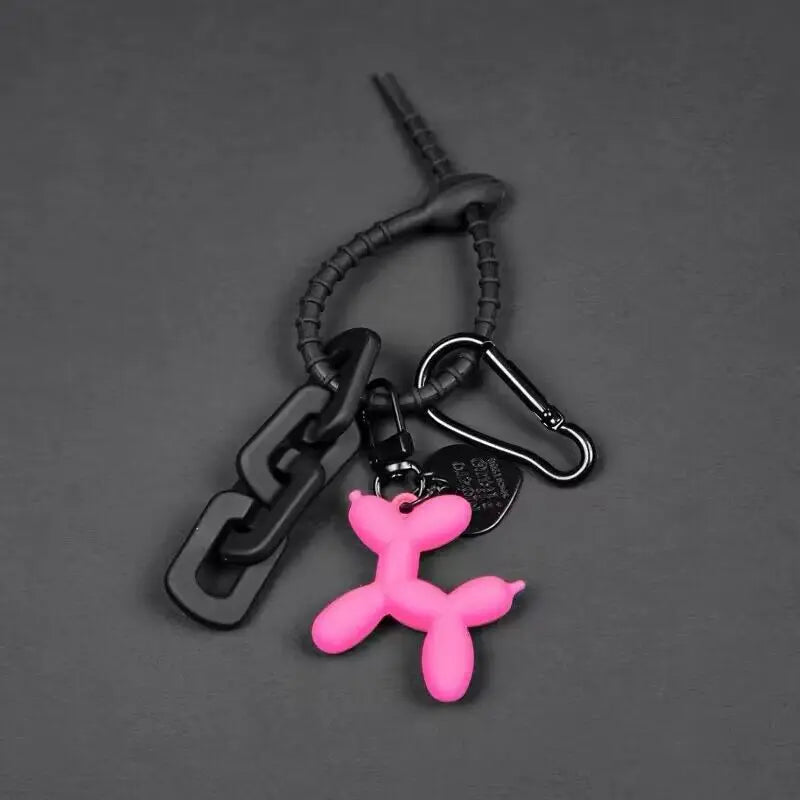 Y2K Cute Punk Black Balloon Dog Keychain – Sweet INS Style Car & Couple Key Ring Gift for Girls