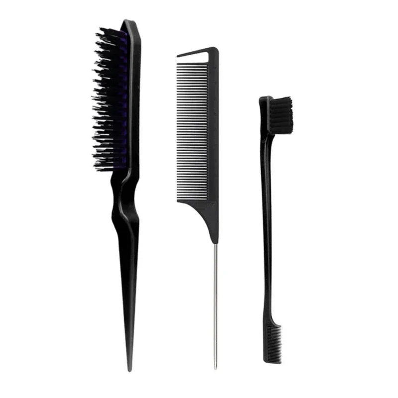 3PCS Hair Styling Comb Set – Teasing Brush, Rat Tail Comb, Edge Brush & Braid Tool for Hair Styling