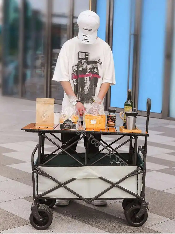 Foldable Camping Handcart with Widened Table Board – Portable Picnic & Outdoor Utility Cart