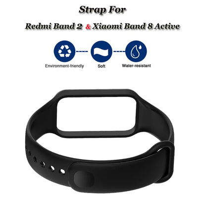 Replacement Silicone Strap for Redmi Smart Band 2 — Compatible with Xiaomi Smart Band 8, Adjustable Fitness Wristband