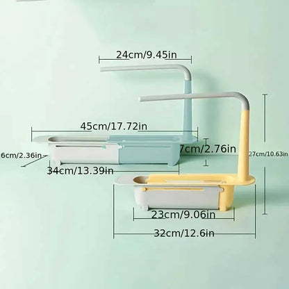 Multifunctional Telescopic Sink Storage Rack - Upgraded Adjustable 2-in-1 Sponge Holder for Home Kitchen