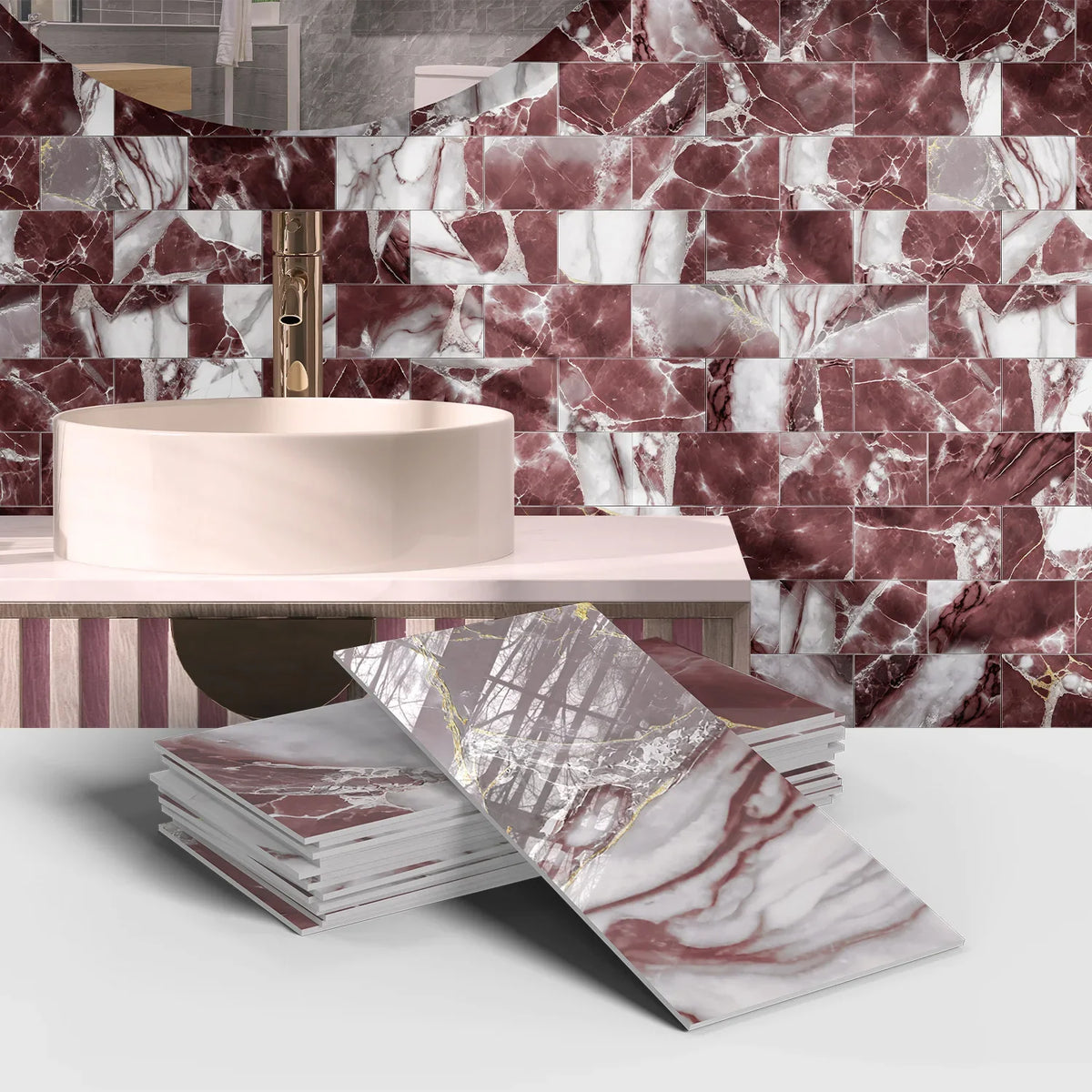 16PCS Marble Pattern Wall Stickers - Waterproof Oil-Proof PET Foam Kitchen Backsplash & Decorative Wallpaper Panels