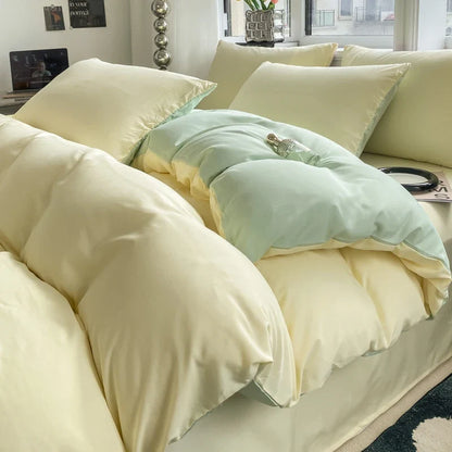 Washed Cotton Duvet Cover Set - Solid Color Soft Bedding Collection with Pillowcases Comforter Cover 220x240cm