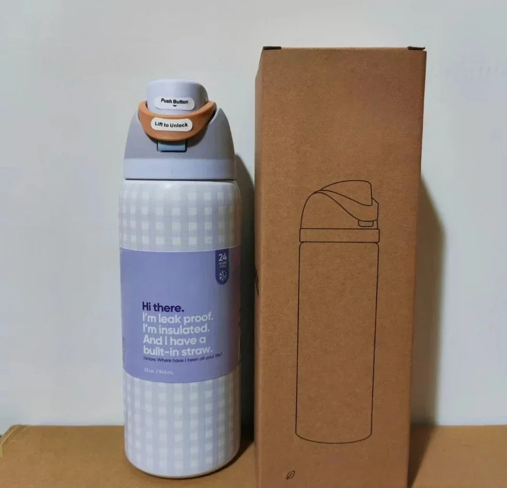 32oz & 24oz One-Touch Pop-Up Sports Water Bottle — Vacuum Insulated Tumbler with Straw & Spout, Leakproof for Outdoor and Gym Use