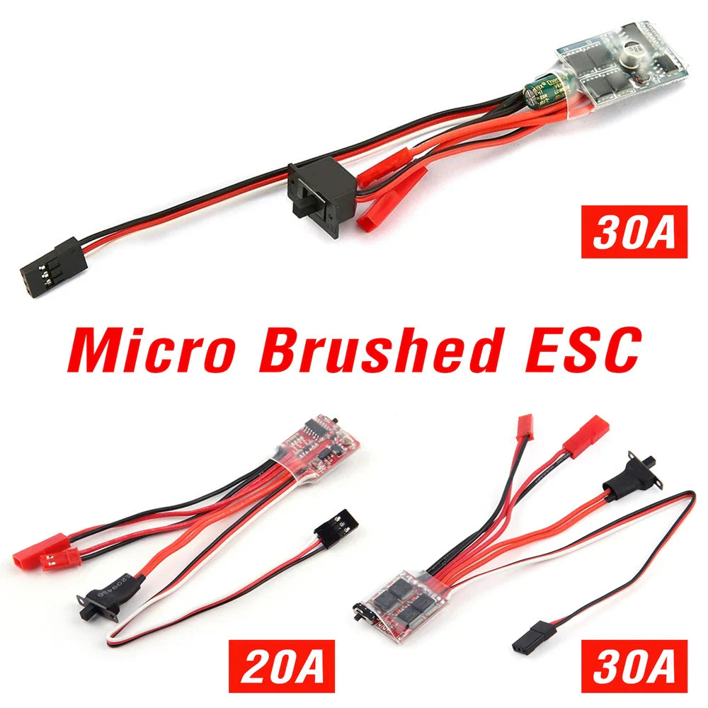 Micro ESC 20A 30A Brushed Electric Speed Controller – RC ESC for 2S 4-8V, DIY Mini 1/16 1/18 1/24 RC Car, Boat, Tank w/Brake