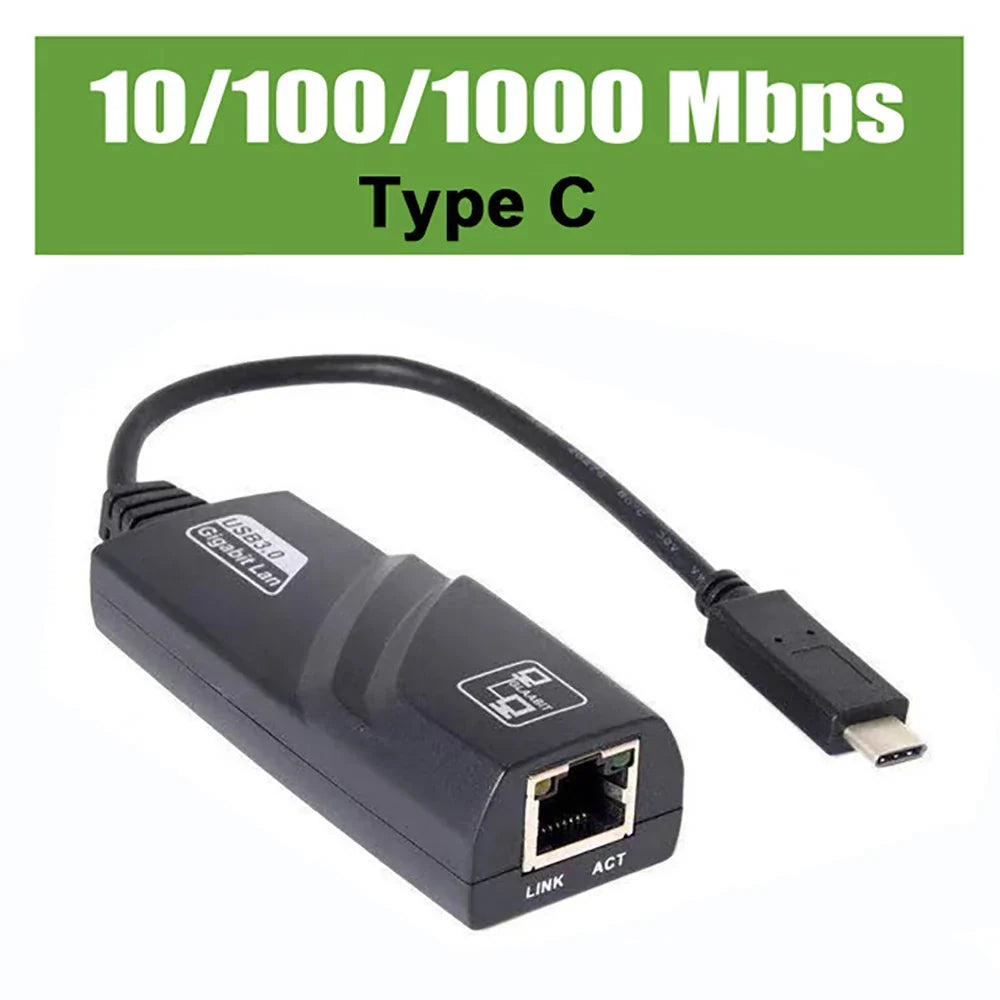 10/100/1000Mbps USB 3.0 Type-C to RJ45 LAN Ethernet Adapter — RTL8153 Network Card for PC, MacBook, Windows Laptop