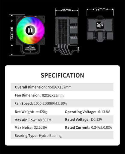 UPSIREN Walrus Assassin 90 CPU Cooler — 4 Heatpipe Air Cooler with 92mm Fan & Digital Display for Intel LGA1700/1200 & AMD AM4/AM5