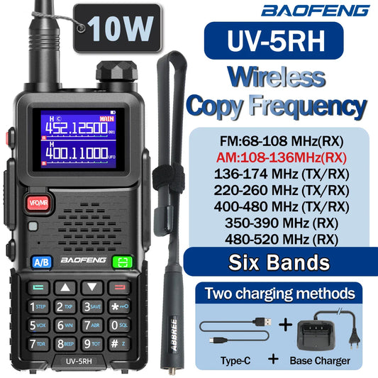Baofeng UV-5RH 10W Air Band Walkie Talkie, Long Range Wireless Two-Way Ham Radio, Type-C UV-5R Transceiver