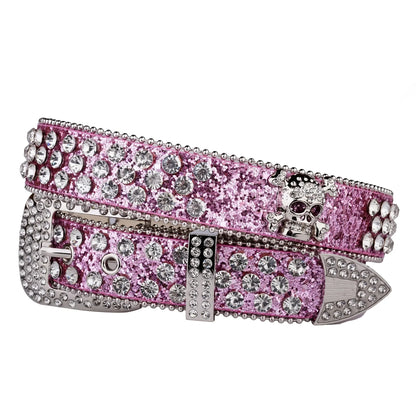 Rhinestone Skull Western Cowgirl Belt for Women & Girls – Studded PU Leather Country Style