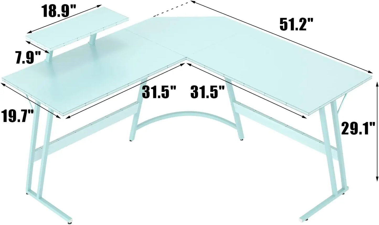 PC Gaming Desk with Large Monitor Riser – L-Shaped Corner Desk, Sturdy Writing Workstation for Office & Computer