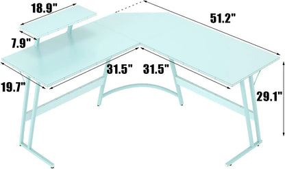 PC Gaming Desk with Large Monitor Riser – L-Shaped Corner Desk, Sturdy Writing Workstation for Office & Computer