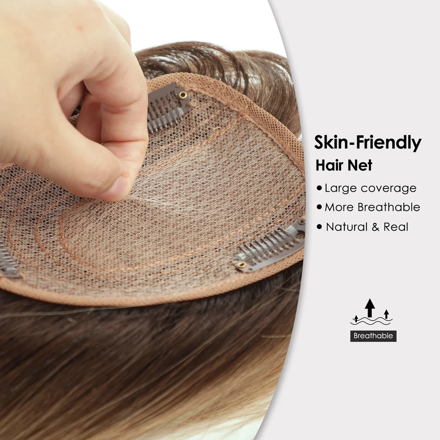 Brown Blonde Ombre Human Hair Toppers for Women – 10/12/14 Inches with Silk Base, Clips, and Bangs