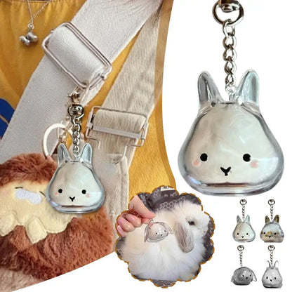 Cute Rabbit-Shaped Transparent Fur Storage Box — Hair & Pet Fur Keychain Capsule