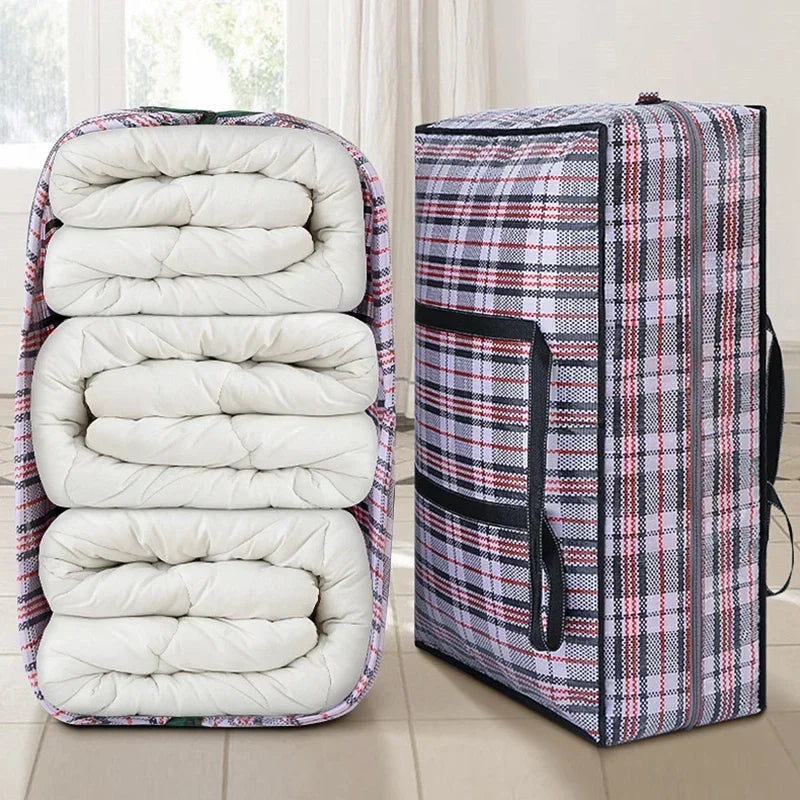 Stripe Woven Bag - Large Capacity Storage Moving Bags for Clothes, Quilt, Blanket, Luggage Packing, Zipper Tote Home Organizer