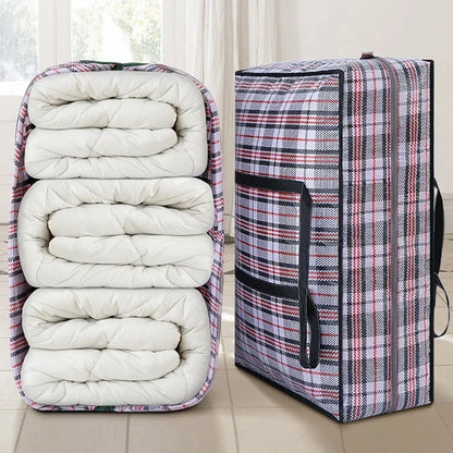 Stripe Woven Bag - Large Capacity Storage Moving Bags for Clothes, Quilt, Blanket, Luggage Packing, Zipper Tote Home Organizer