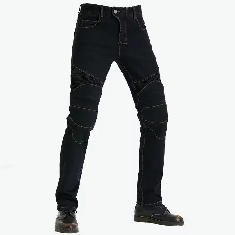 Men's Embroidery Motorcycle Jeans – Protective Gear with Belt, Motocross Pants for Driver License Test & Riding