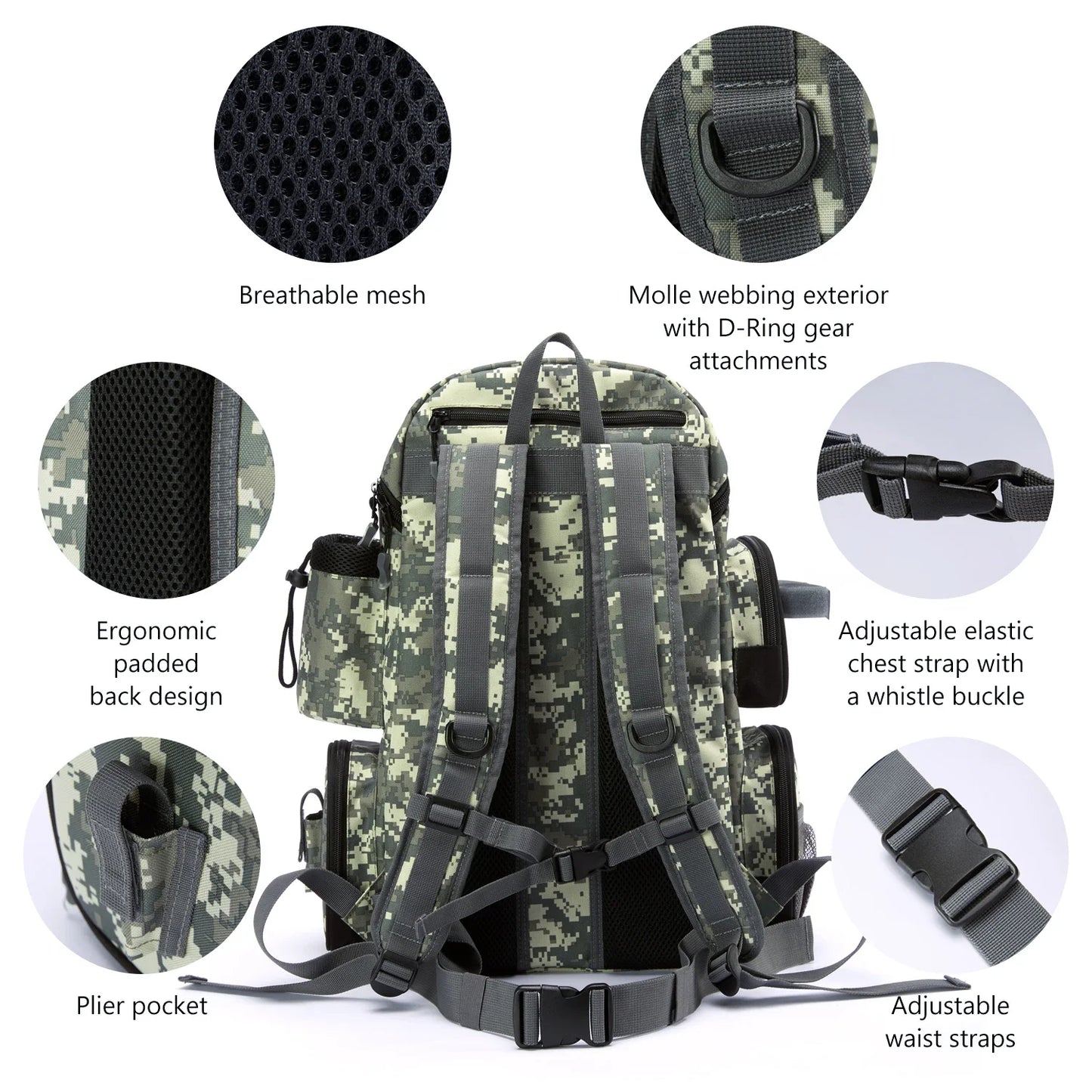 Bassdash Tactical Fishing Tackle Backpack – Lightweight Multifunctional Tackle Bag with Storage Boxes
