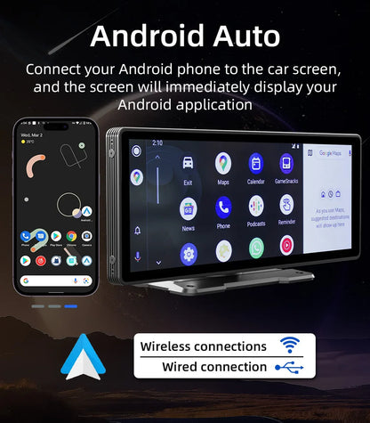 BQCC 10.26-Inch Portable Wireless CarPlay Screen – HD Rearview Camera, Car Radio DVR, MP5 Multimedia Player, Android Auto