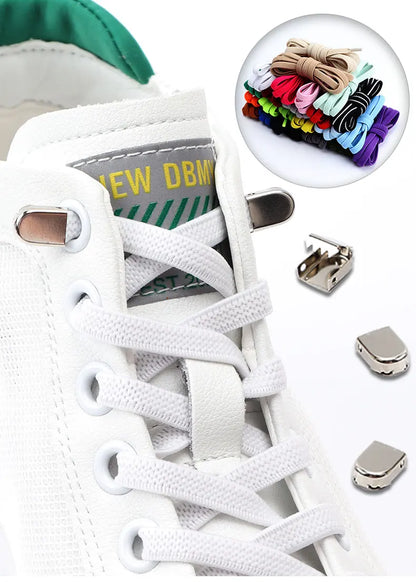 No-Tie Elastic Shoelaces – One Size Fits All Sneakers for Adults & Kids, Flat Tieless Shoestrings