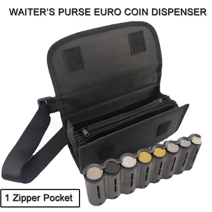 Multi-Pocket Driver Waiter's Purse - Waist Wallet with 8 Slot Euro Coin Dispenser, Coin Holder Sorter, Fanny Pack for Cash & Receipts