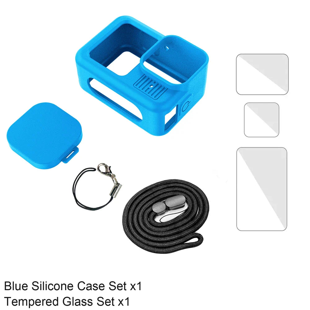 Silicone Case for GoPro Hero 13 Black – Tempered Glass Screen Protector, Protective Film, Flip Battery Cover & Lens Cap