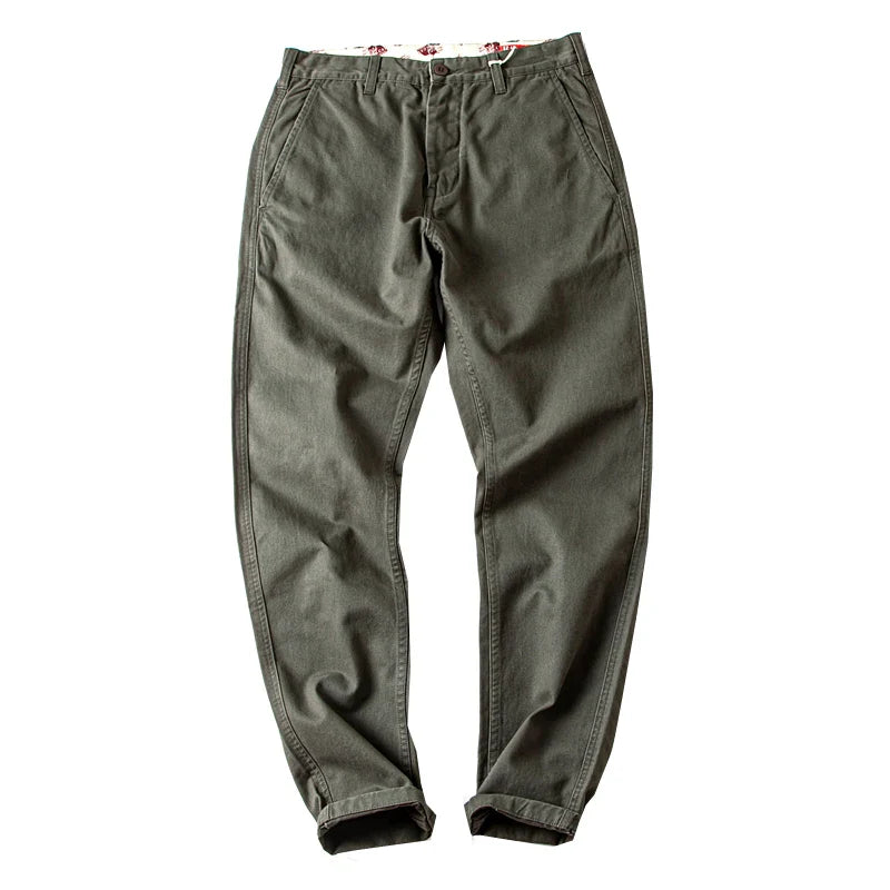 100% Cotton Heavyweight Men's Workwear Pants - Retro Slim Straight Casual Trousers