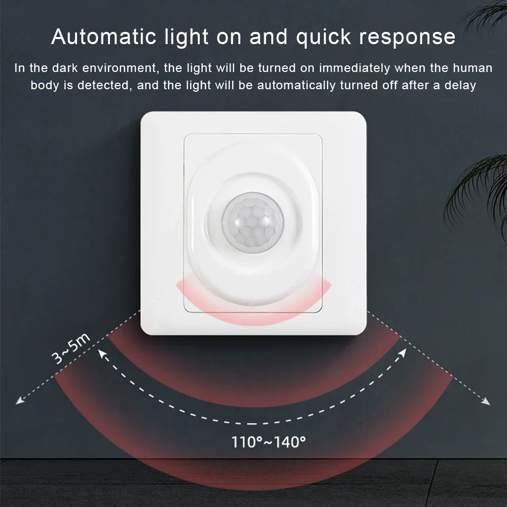 AC 220V LED PIR Motion Sensor Light Switch, Infrared Human Detection, Auto On/Off for Corridor & Staircase