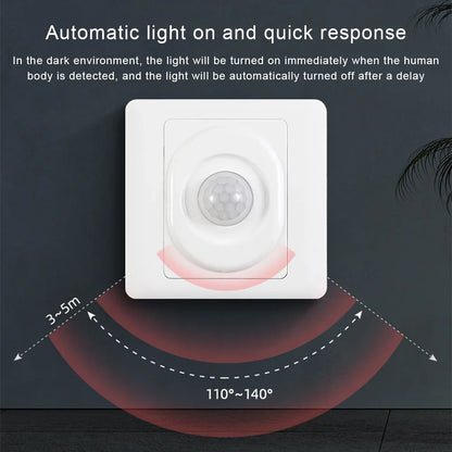 AC 220V LED PIR Motion Sensor Light Switch, Infrared Human Detection, Auto On/Off for Corridor & Staircase