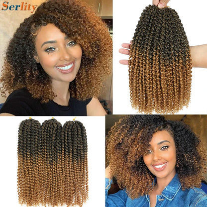 Kinky Curly Crochet Hair Extensions 8–12 Inch – Marlybob Jerry Curl Synthetic Afro Curly Hair, Short Passion Twist Braiding Crochet Hair for Women