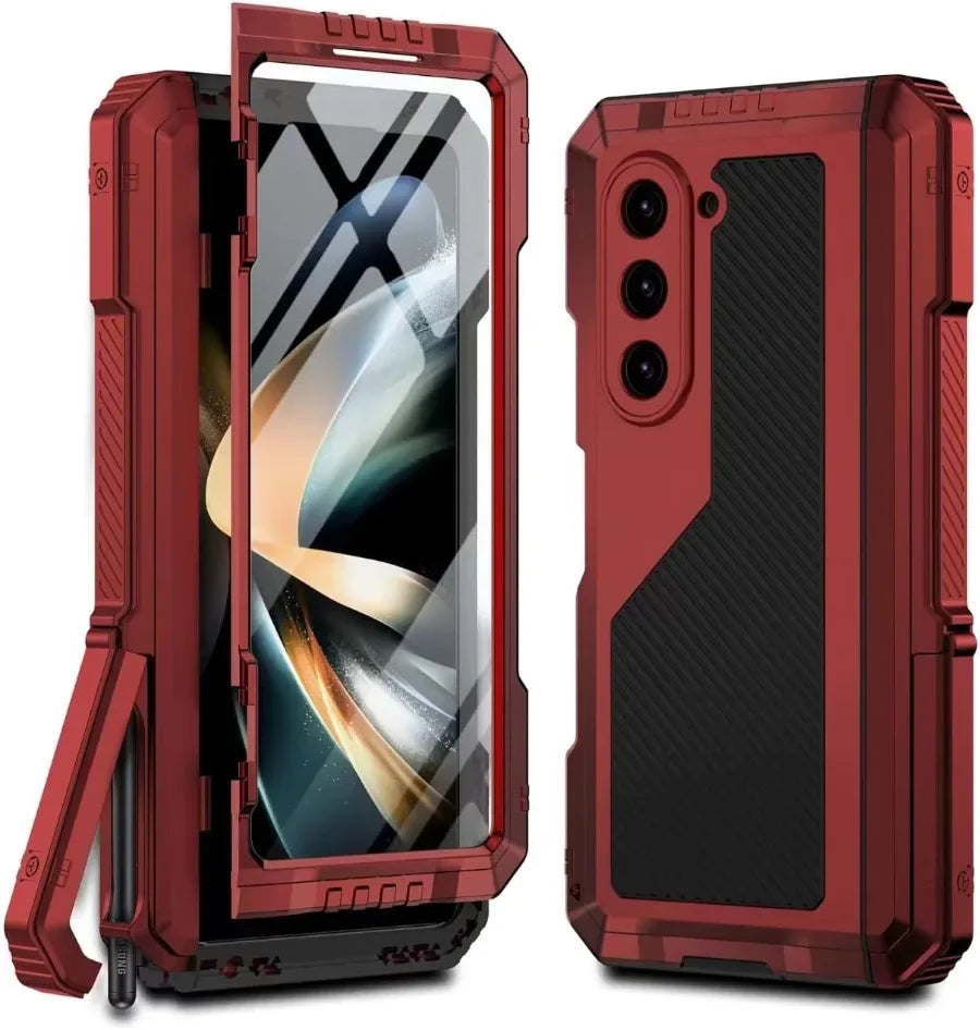 3-Layer Heavy Duty Metal Case for Samsung Galaxy Z Fold 6/5/4 – Shockproof Aluminum & Silicone Cover with Stand and Screen Film