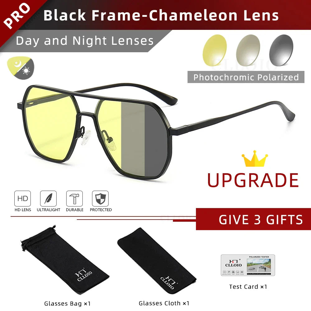CLLOIO Anti-Glare Day & Night Vision Glasses – Polarized Photochromic UV400 Driving Sunglasses for Men & Women