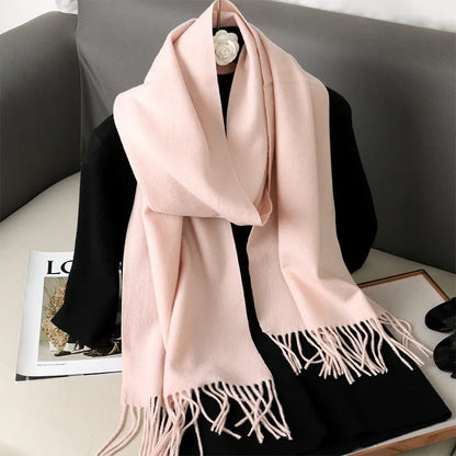 62-Color Solid Women’s Winter Scarf — Thick Warm Cashmere Pashmina Shawl with Tassels, Outdoor Luxury Wrap, Windproof Fashion Scarf