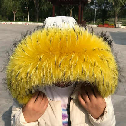 Natural Raccoon & Fox Fur Scarf – Luxury Women’s Winter Fur Collar and Hood Trim for Coats & Jackets